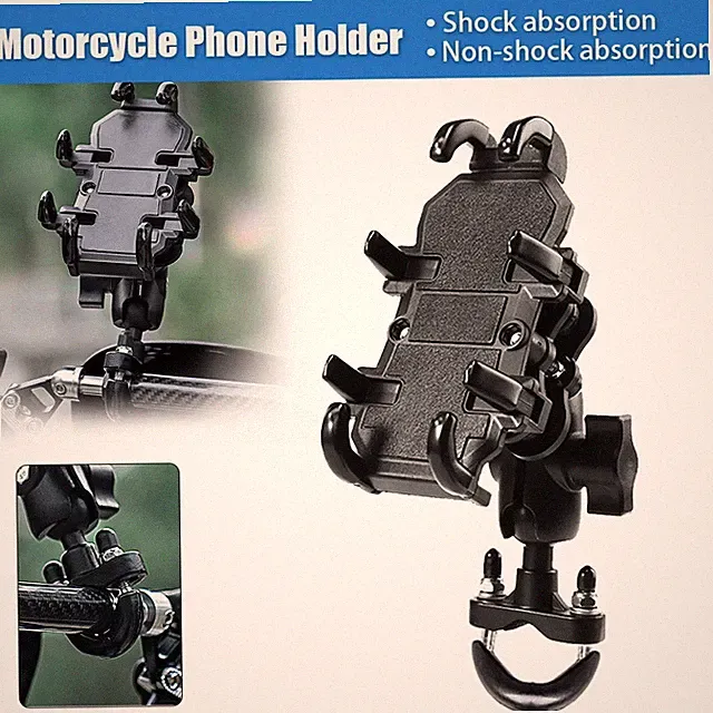 360° Motorcycle Phone Holder Mount Shockproof Adjustable Bicycle Handlebar Black