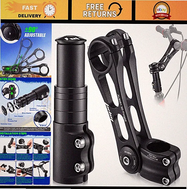 Adjustable Bike Stem Riser 31.8mm - ±90° Angle Handlebar Extender for MTB, E-Bik