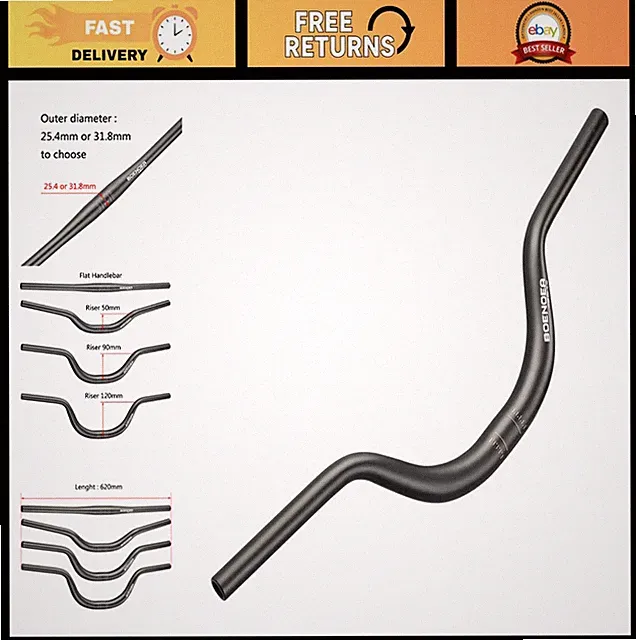 Aluminum Alloy Bike Riser Handlebar 25.4/31.8mm, 620mm Length, Adjustable Rise