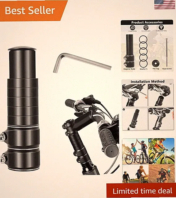 Bike Stem Riser Adjustable Bicycle Handlebar Extender Increases Bar Height Up...