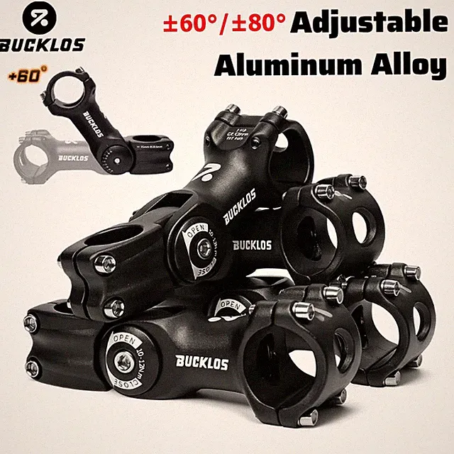 BUCKLOS MTB Bike Stem Adjustable 60°/80° 25.4/31.8mm Handlebar 1-1/8" MTB Stem