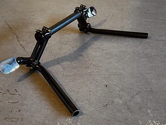 Custom modular adjustable bicycle handlebar with mirrors.